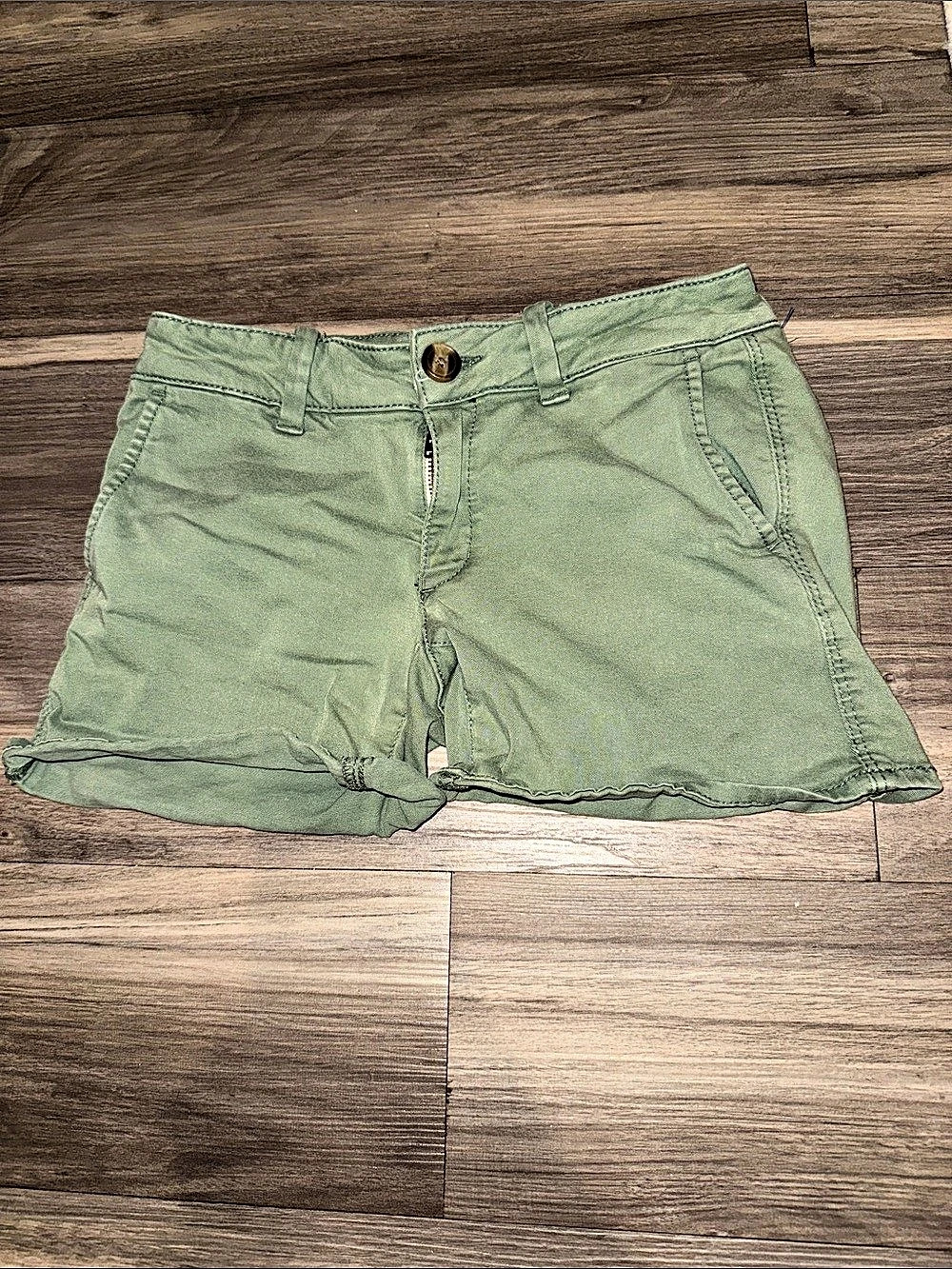 American Eagle Outfitters Super Stretch Midi Short Green Waist 0